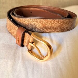 Coach Tan and Gold Signature Women's Belt